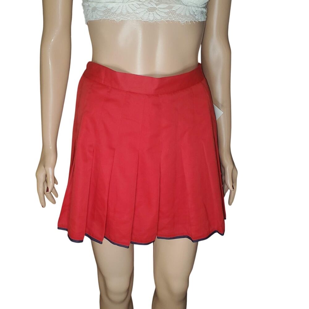 Vintage Deadstock Tail Skirt Womens 8 Red Navy Pleated Mini Made USA 80s Tennis